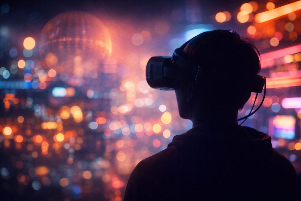 仮想空間を見つめる男性とレディプレイヤー1 元ネタの象徴的場面