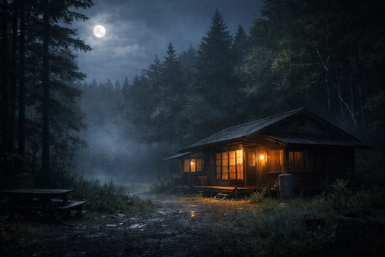 森に囲まれた家の緊張感漂うイットカムズアットナイトの一場面