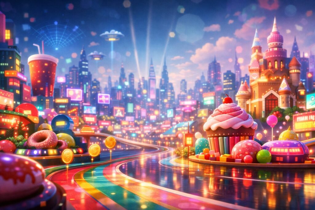 ネオン街が広がるシュガーラッシュ2の世界観