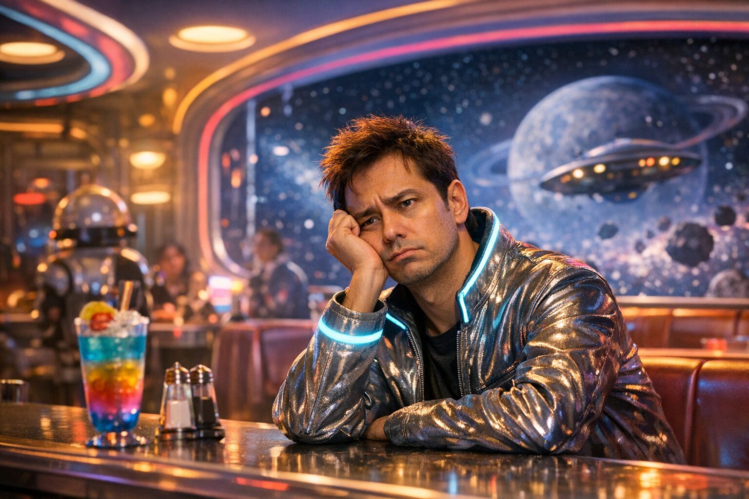 男性が佇む宇宙空間でギャラクシー街道がひどいと言われる理由を整理の雰囲気