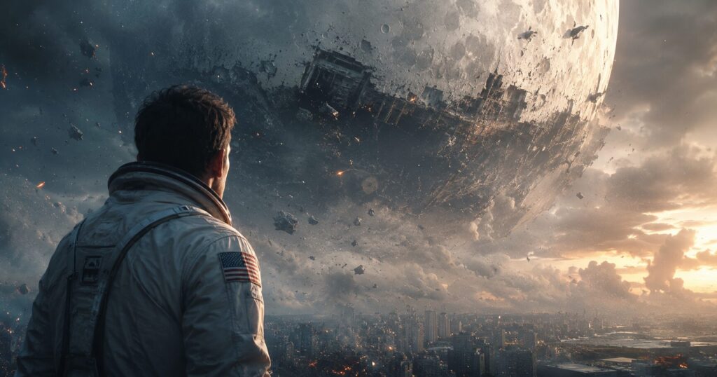 『ムーンフォール』のネタバレ結末を解説する記事をイメージした、人類滅亡の危機に立ち向かう姿を表すイメージ画像
