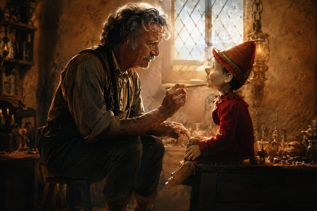 映画『ほんとうのピノッキオ』の幻想的でダークファンタジーな世界観や登場人物の雰囲気を表すイメージ画像