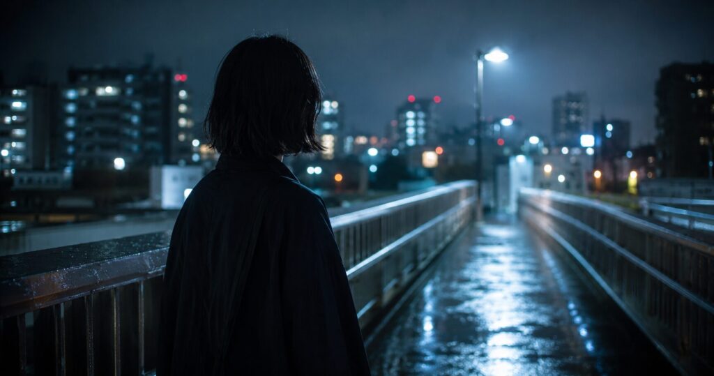 『真夜中乙女戦争』の黒服や先輩を巡る破滅的な運命と物語の緊張感を表すイメージ画像