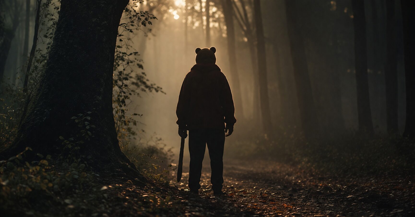 悪魔のプーさん 男性が森で警戒する
